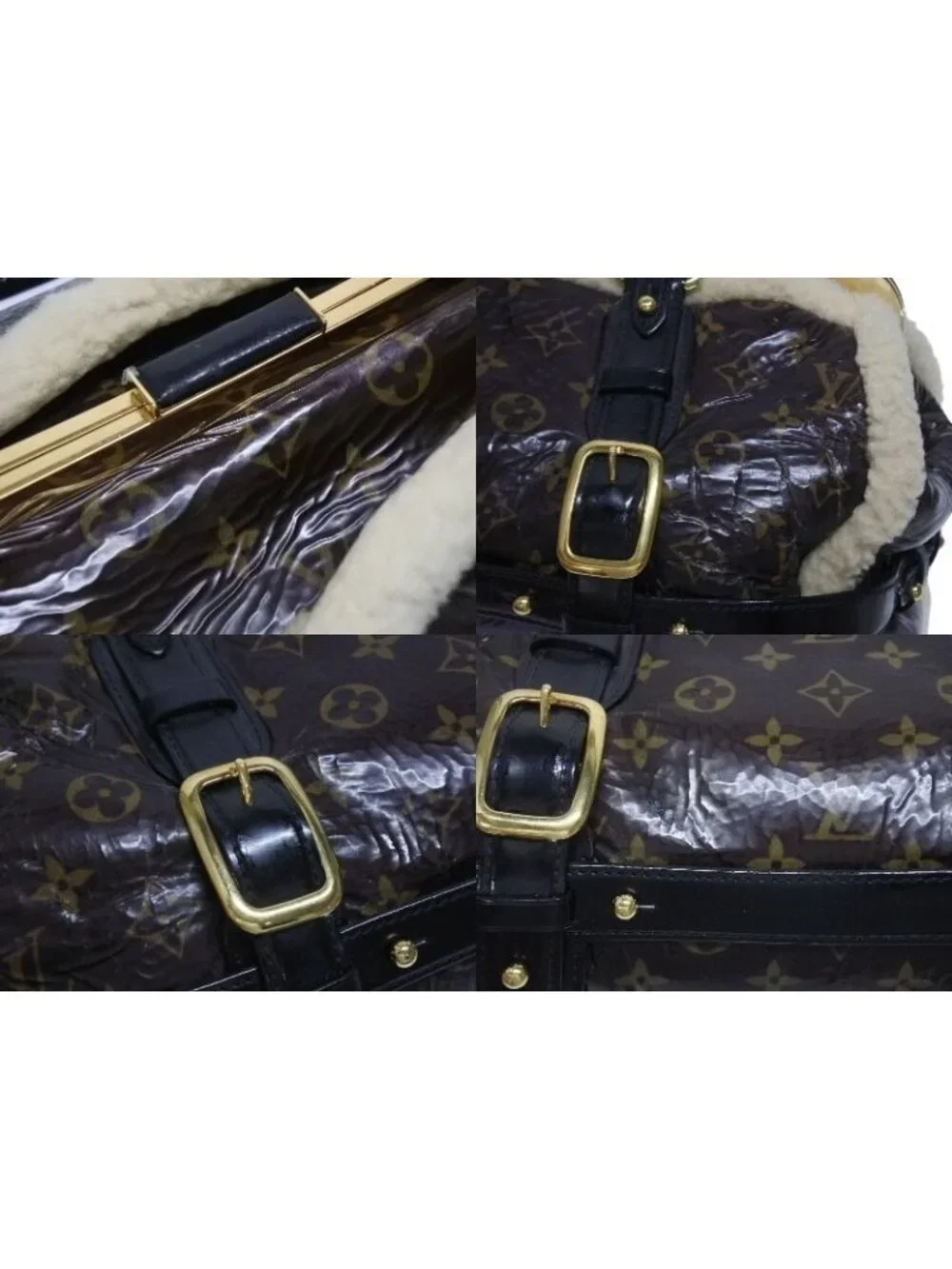 Louis Vuitton Monogram Shearling Storm Handbag Brown Patent Leather Sheepskin